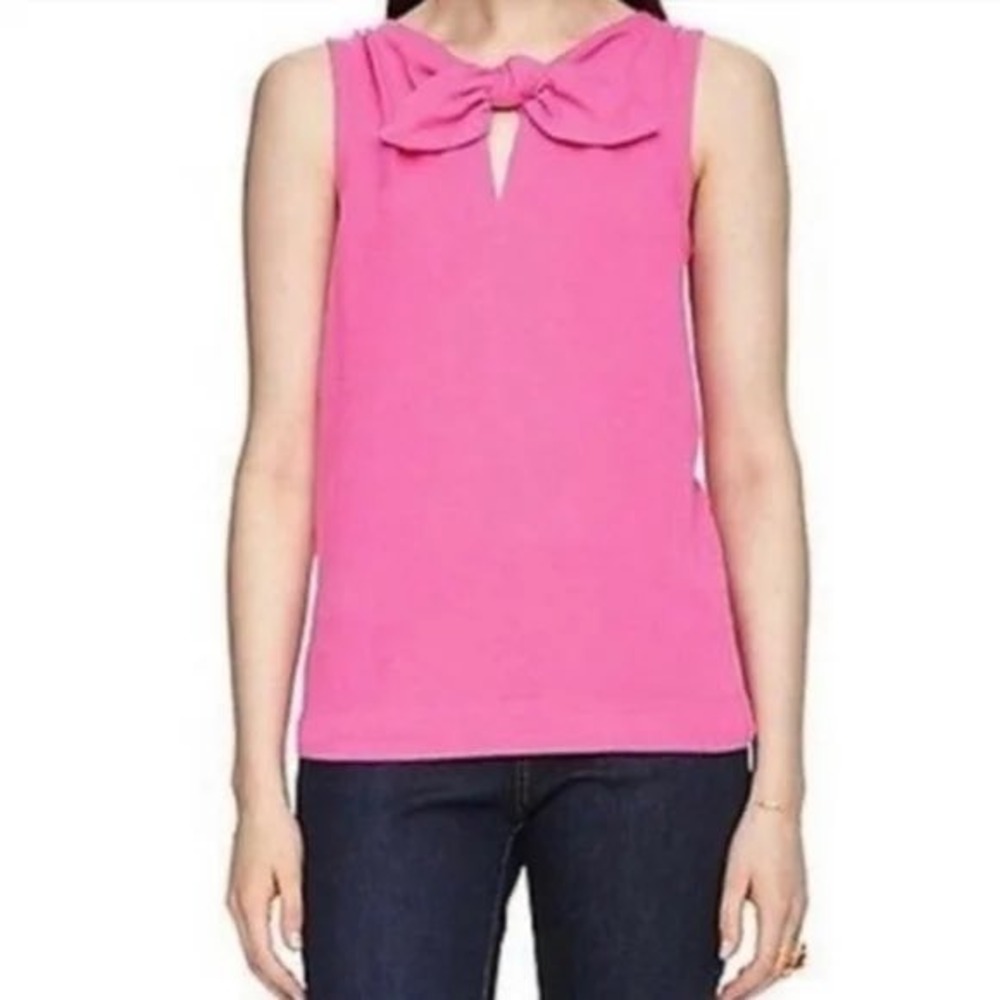 Kate Spade New York Pink Bow Neck Sleeveless Top Fuchsia Cotton Blend Size M